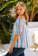 Load image into Gallery viewer, Rainbow Stripe Off-Shoulder Frilled Flounce Sleeve Blouse
