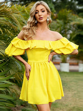 Load image into Gallery viewer, Pleated Detail Off-Shoulder Fold-Over Dress
