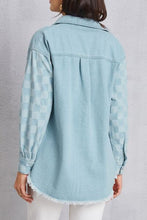 Load image into Gallery viewer, Raw Hem Checkered Dropped Shoulder Denim Jacket
