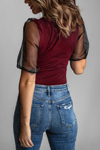 Load image into Gallery viewer, Spliced Mesh Puff Sleeve Blouse
