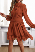 Load image into Gallery viewer, Frill Ruched Mock Neck Balloon Sleeve Dress
