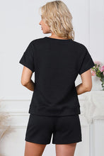 Load image into Gallery viewer, Textured Round Neck T-Shirt and Shorts Set
