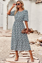 Load image into Gallery viewer, Floral Cutout Puff Sleeve Midi Dress
