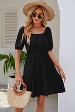 Load image into Gallery viewer, Ruched Square Neck Puff Sleeve Mini Dress
