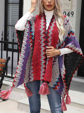 Load image into Gallery viewer, Striped Open Front Poncho with Tassels
