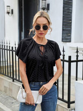 Load image into Gallery viewer, Eyelet Tie Neck Flutter Sleeve Blouse
