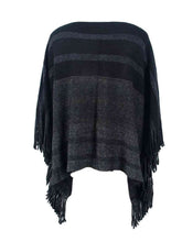 Load image into Gallery viewer, Striped Boat Neck Poncho with Fringes
