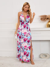 Load image into Gallery viewer, Slit Backless Printed Halter Neck Dress
