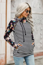 Load image into Gallery viewer, Striped Floral Print Long Sleeve Hoodie
