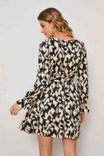 Load image into Gallery viewer, Animal Print Surplice Neck Long Flounce Sleeve Dress
