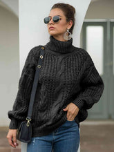 Load image into Gallery viewer, Turtleneck Cable-Knit Dropped Shoulder Sweater
