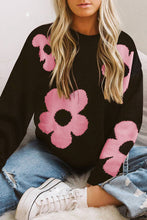 Load image into Gallery viewer, Round Neck Floral Pattern Color Contrast  Design Long Sleeve Sweater
