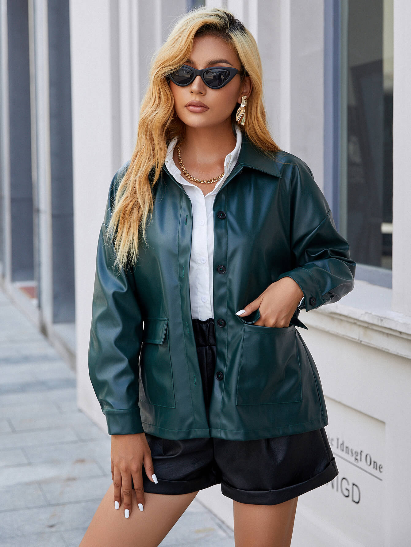 PU Leather Belted Jacket with Pockets