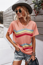 Load image into Gallery viewer, Multicolored Chevron Stripe Round Neck Side Slit T-Shirt
