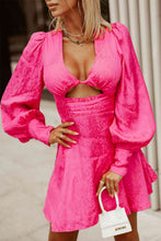 Load image into Gallery viewer, Cutout Lantern Sleeve Plunge Dress
