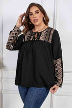 Load image into Gallery viewer, Melo Apparel Plus Size Printed Round Neck Tie Front Blouse
