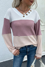 Load image into Gallery viewer, Color Block Waffle Knit Button Detail Top
