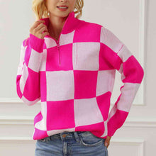 Load image into Gallery viewer, Checkered Half Zip Long Sleeve Sweater
