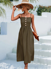 Load image into Gallery viewer, Decorative Button Spaghetti Strap Midi Dress
