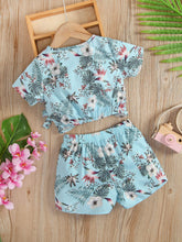 Load image into Gallery viewer, Girls Floral V-Neck Tee and Shorts Set
