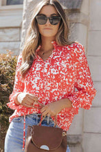 Load image into Gallery viewer, Printed Tie Neck Flounce Sleeve Blouse
