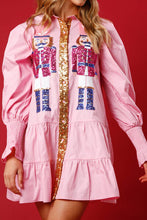 Load image into Gallery viewer, Full Size Nutcracker Sequin Lantern Sleeve Tiered Dress
