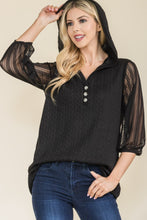 Load image into Gallery viewer, Celeste Full Size Mesh Sleeve Texture Hooded Top
