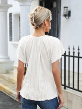 Load image into Gallery viewer, Eyelet Tie Neck Flutter Sleeve Blouse
