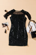 Load image into Gallery viewer, Mesh Panel Tassel Sequins Bodycon Dress

