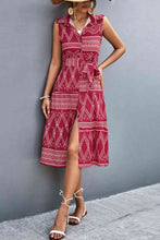Load image into Gallery viewer, Printed Button Front Tie-Waist Sleeveless Collared Dress
