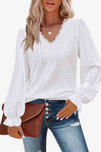 Load image into Gallery viewer, Eyelet V-Neck Flounce Sleeve Blouse
