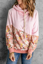 Load image into Gallery viewer, Floral Color Block Drawstring Hoodie
