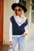 Load image into Gallery viewer, Contrast V-Neck Cap Sleeve Sweater Vest
