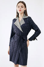 Load image into Gallery viewer, Two-Tone Textured Double-Breasted Tie Waist Blazer Dress
