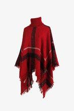 Load image into Gallery viewer, Plaid Turtleneck Raw Hem Poncho
