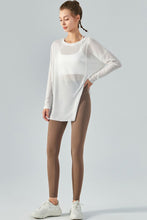 Load image into Gallery viewer, Round Neck Slit Sheer Tunic Sports Top
