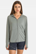 Load image into Gallery viewer, Zip Up Dropped Shoulder Hooded Sports Jacket
