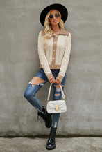 Load image into Gallery viewer, Contrast Collared Neck Cable-Knit Cardigan
