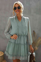 Load image into Gallery viewer, Swiss Dot Tie Neck Frill Trim Dress
