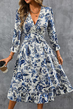 Load image into Gallery viewer, Printed V-Neck Ruffle Hem Flounce Sleeve Dress
