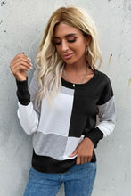 Load image into Gallery viewer, Color Block Ribbed Trim Round Neck Knit Pullover
