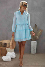 Load image into Gallery viewer, Swiss Dot Tie Neck Frill Trim Dress
