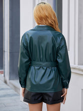 Load image into Gallery viewer, PU Leather Belted Jacket with Pockets
