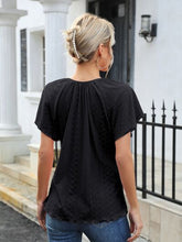 Load image into Gallery viewer, Eyelet Tie Neck Flutter Sleeve Blouse

