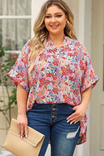 Load image into Gallery viewer, Plus Size Printed Notched Neck Half Sleeve Top
