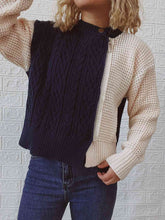 Load image into Gallery viewer, Cable-Knit Contrast Zip-Up Cardigan
