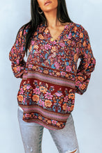 Load image into Gallery viewer, Bohemian Balloon Sleeve Notched Neck Blouse
