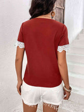 Load image into Gallery viewer, Decorative Button Spliced Lace Short Sleeve Top
