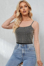 Load image into Gallery viewer, Pearl Long Sleeve Mesh Cropped Top
