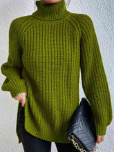 Load image into Gallery viewer, Full Size Turtleneck Rib-Knit Slit Sweater
